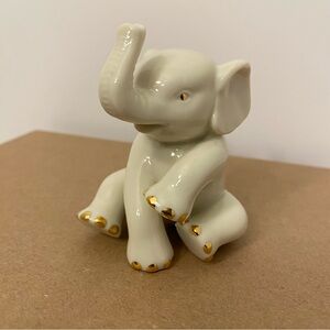 Vintage Lenox Elephant Porcelain Figurine Trunk Up White 24k Gold Hand Painted